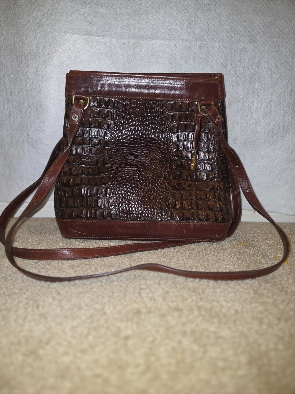 Vintage Brahmin Crocodile-Embossed Leather Shoulder Bucket Bag